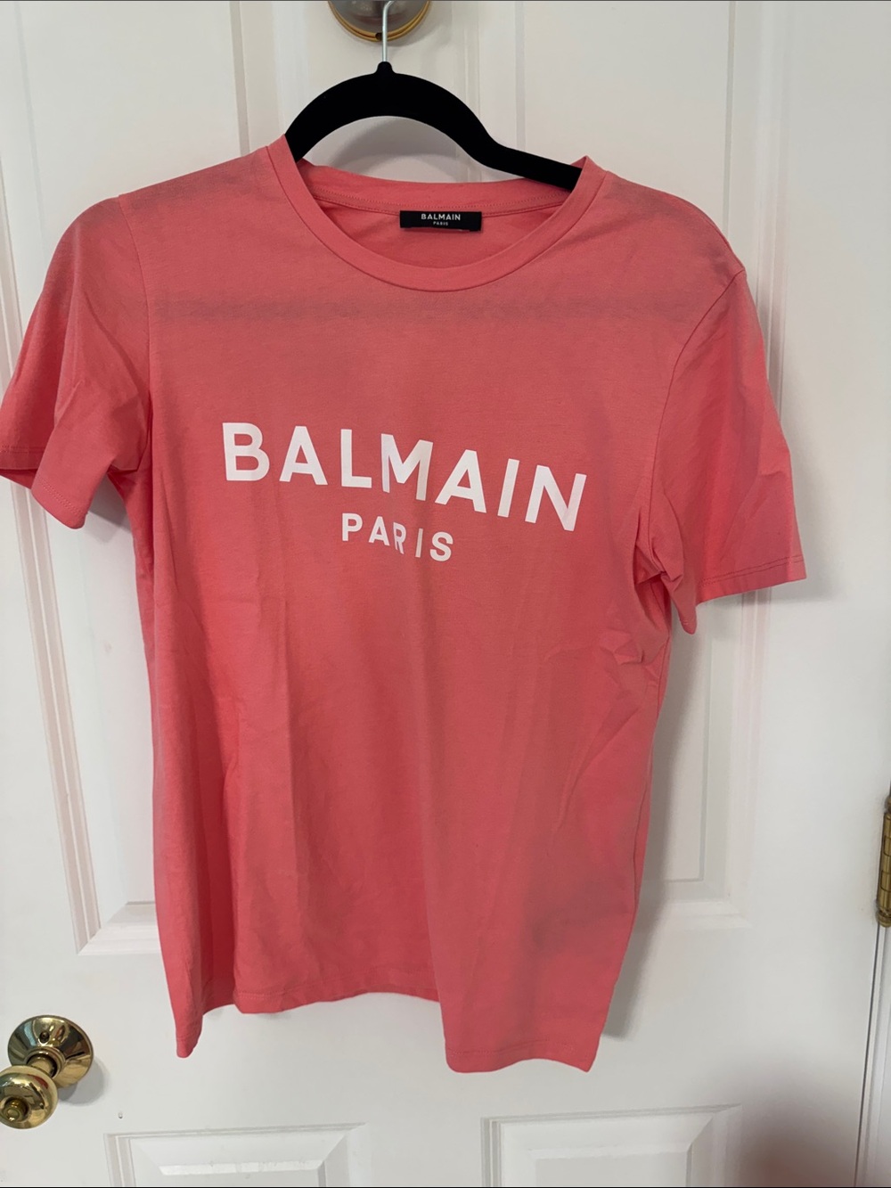Balmain Coral Pink Short Sleeve Logo Tee